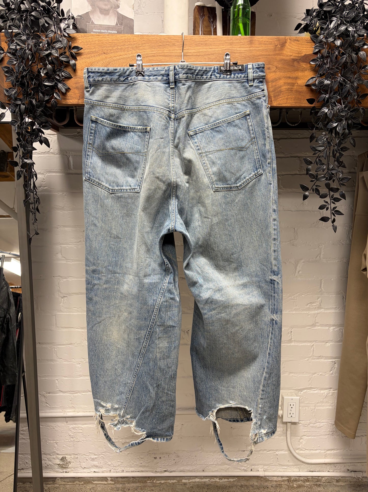 2023 Balenciaga ‘Twist Seam’ Wide Leg Blue Drawstring Denim