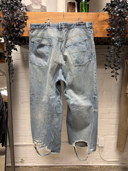 2023 Balenciaga ‘Twist Seam’ Wide Leg Blue Drawstring Denim