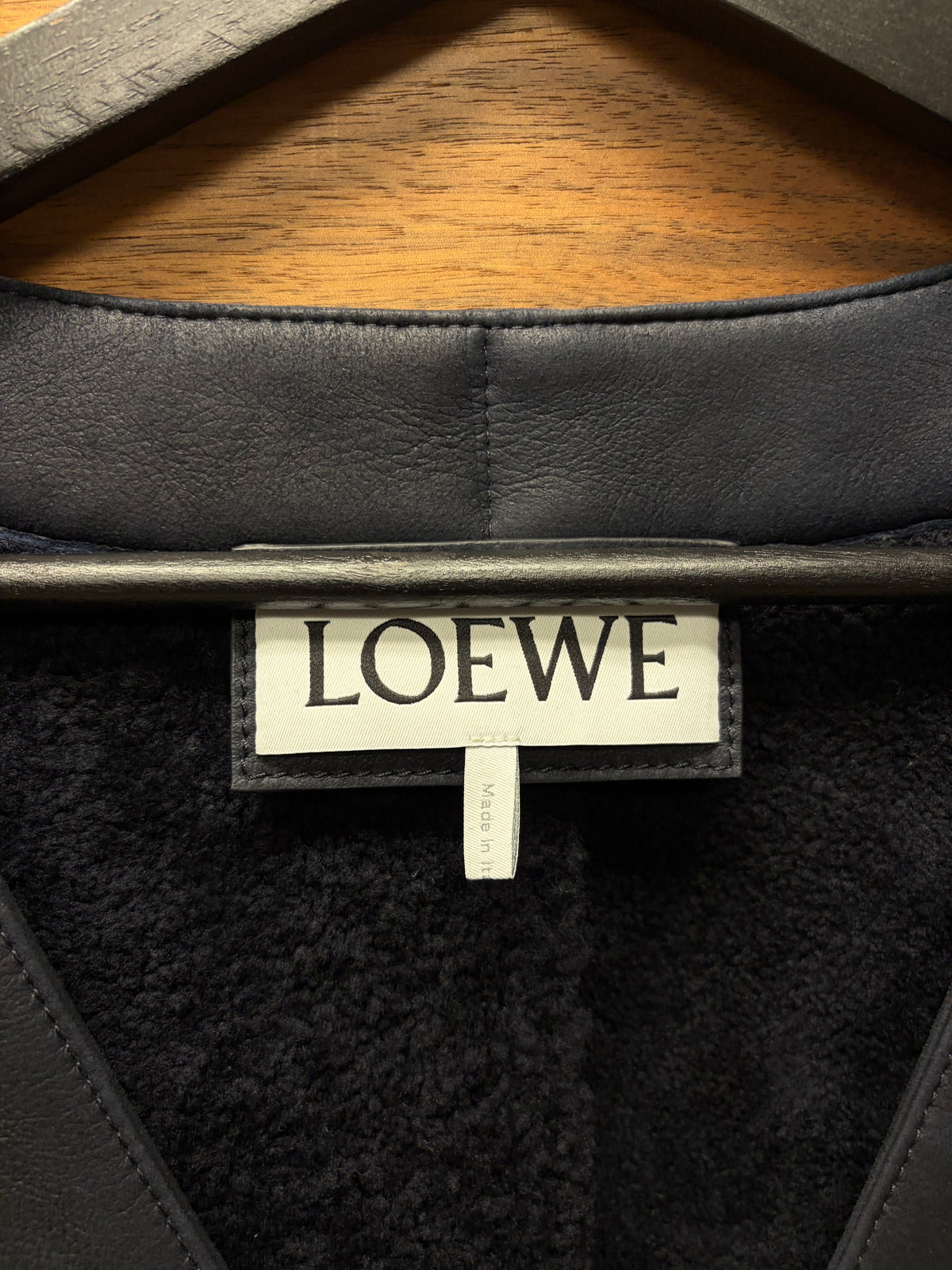 Loewe ‘Anagram’ Lambskin Leather Embossed Logo Cardigan with Shearling Liner
