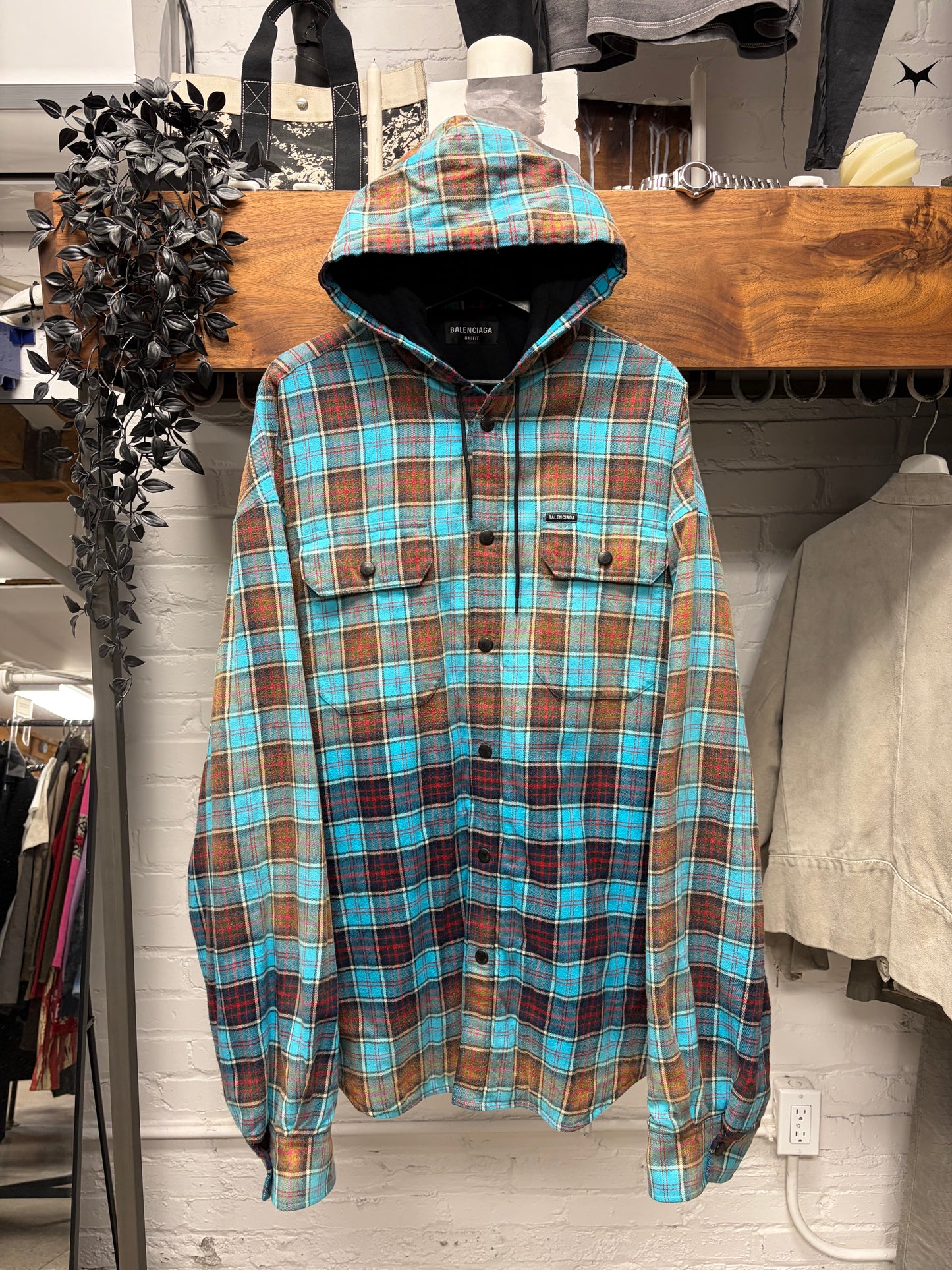 AW2022 Balenciaga Bleached ‘Shadow Plaid’ Quilt Hooded Flannel