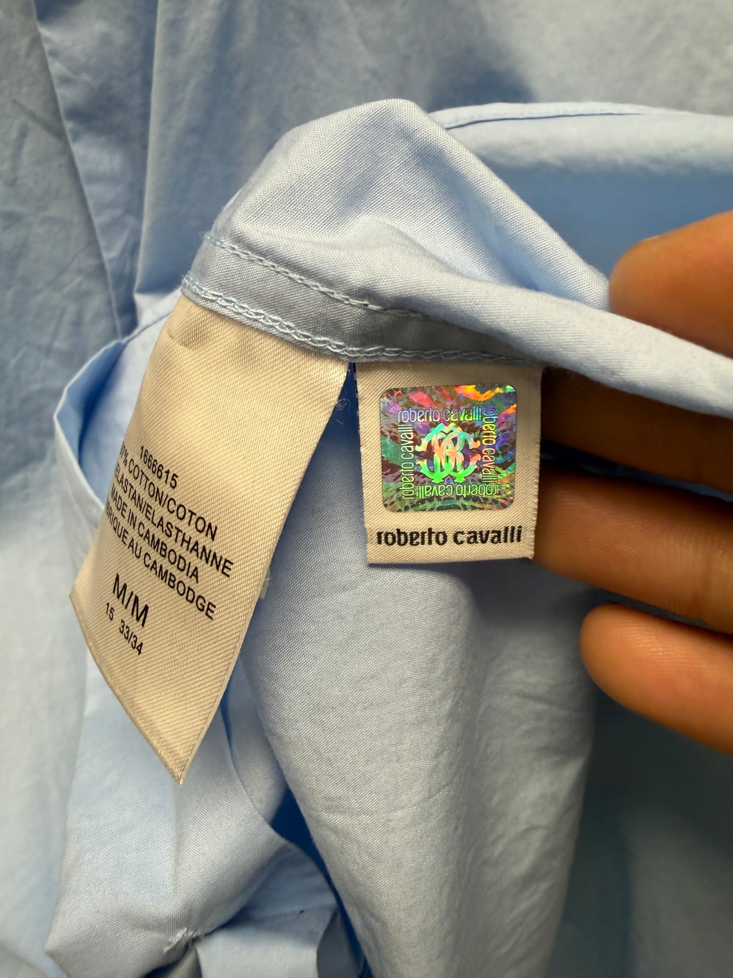 Roberto Cavalli Baby Blue Embroidered Logo Button Up Shirt