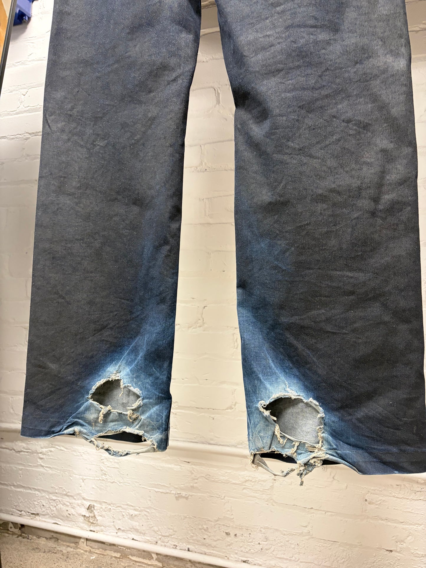 Rick Owens Overdyed Blue/Black Waxed ‘Geth Cut’ Wide Leg Denim