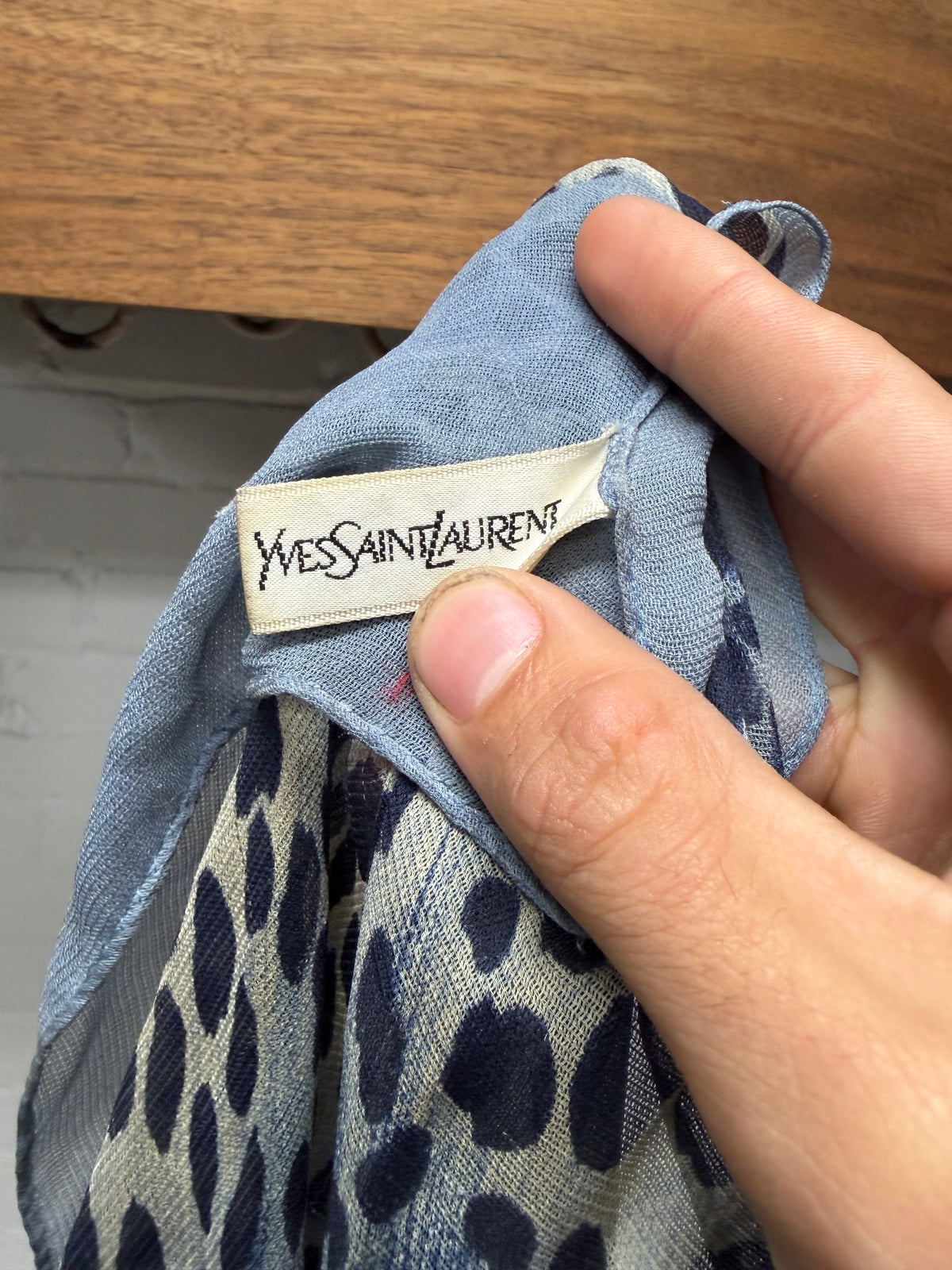 Vintage 90s Yves Saint Laurent ‘Babycat’ Blue Leopard Print Silk Scarf