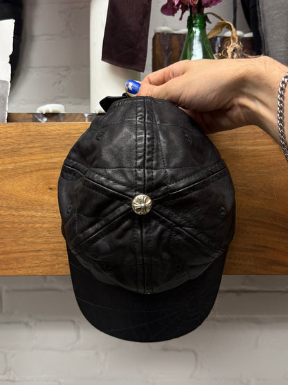 Chrome Hearts ‘Spiderweb’ Black Lambskin Leather Hat with .925 Silver Hardware