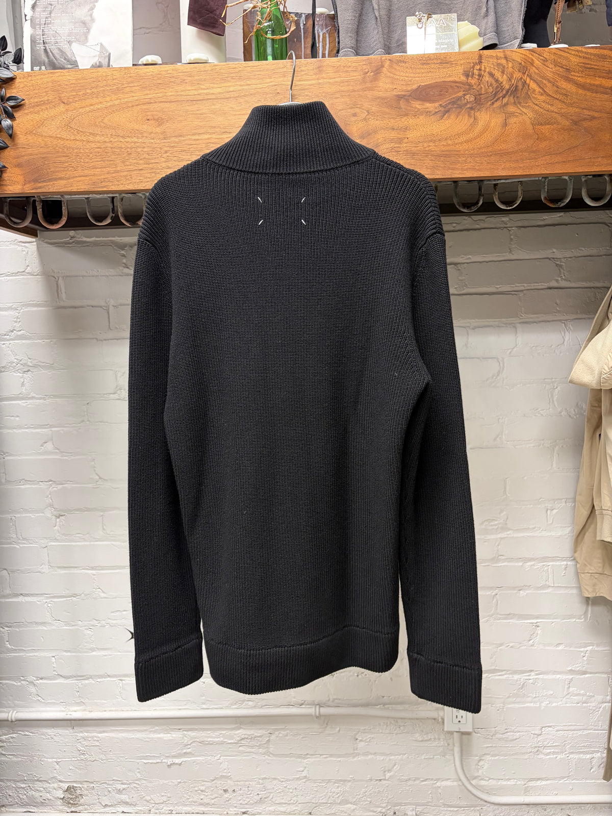 AW2023 Maison Margiela ‘Drivers Knit’ Black Ribbed Cotton Heavyweight Zip-Up Sweater