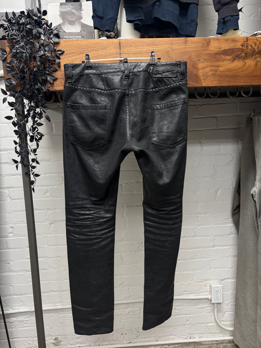 2000s Dsquared2 Studded Waxed Black Skinny Jeans