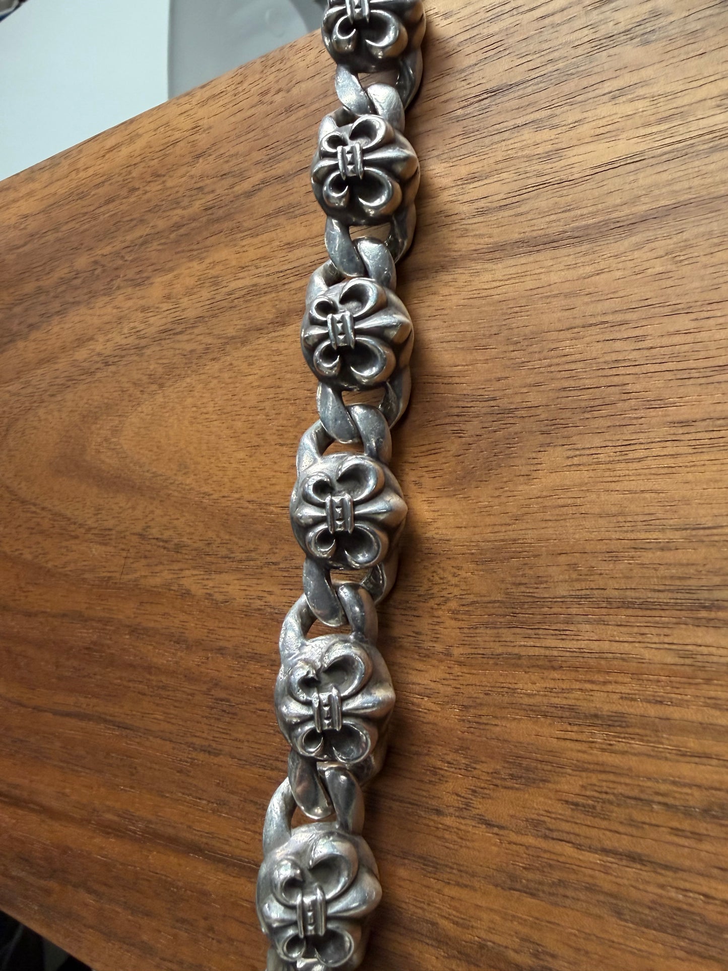 Chrome Hearts ‘Fleur de Lis’ Cuban Link 925 Silver Box ID Bracelet