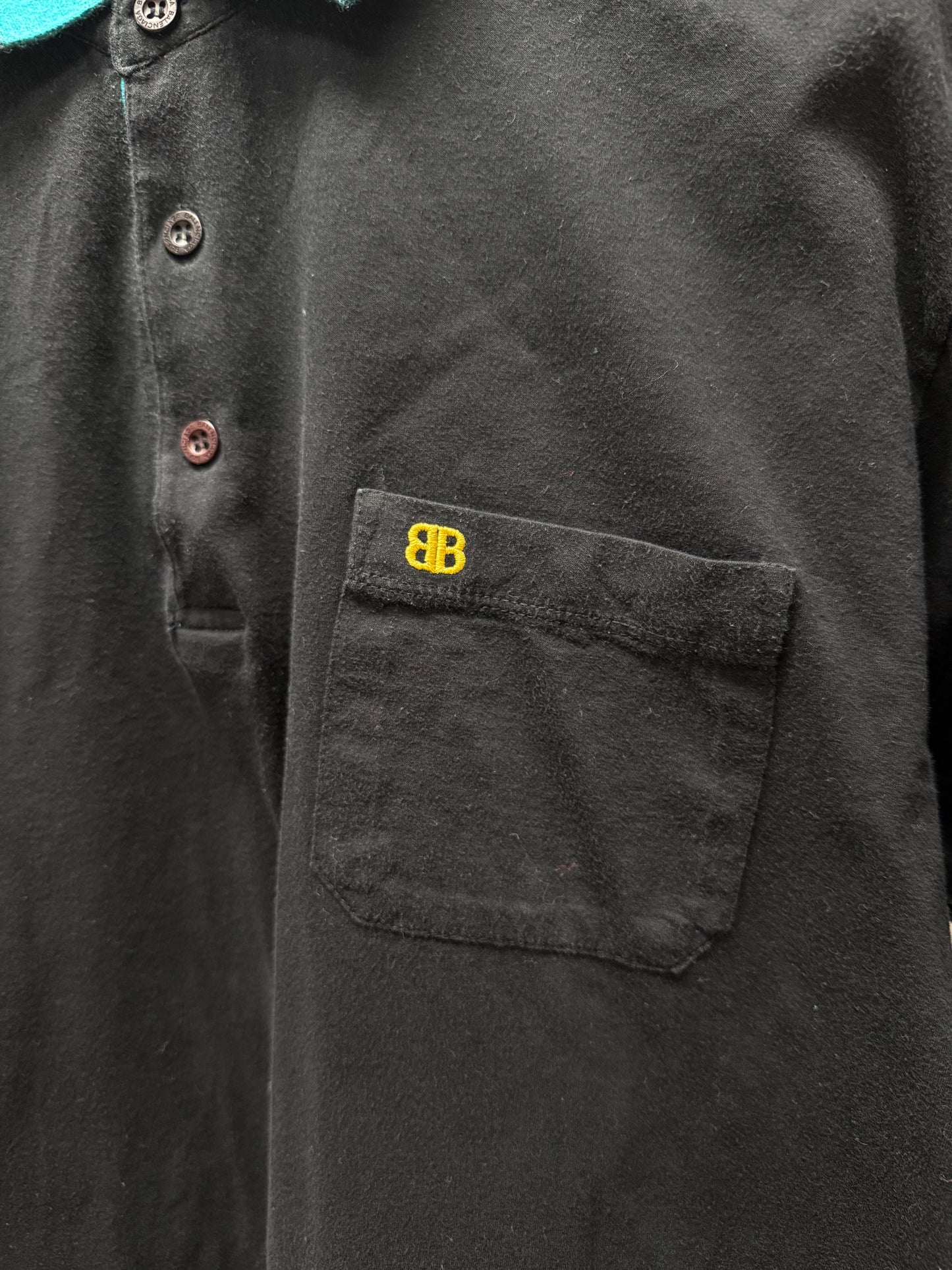 Balenciaga Embroidered Logo Black/Blue Long Sleeve Cotton Polo