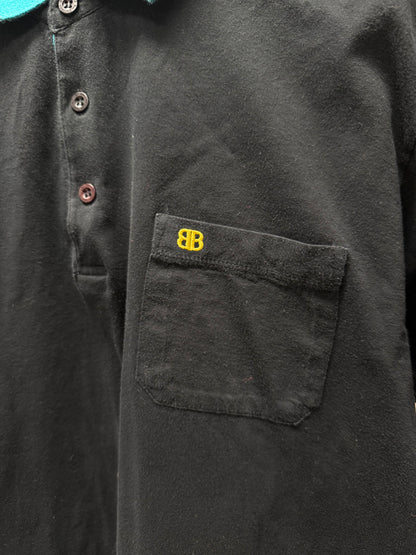 Balenciaga Embroidered Logo Black/Blue Long Sleeve Cotton Polo