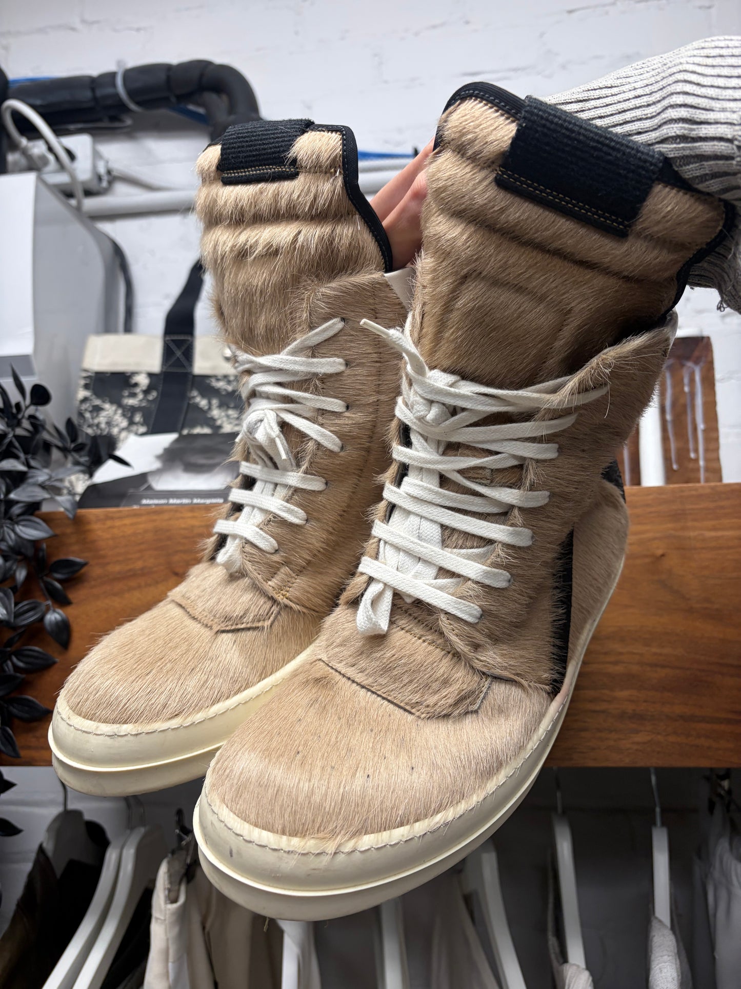 Rick Owens Pony Hair ‘Geobasket’ High Top Sneakers