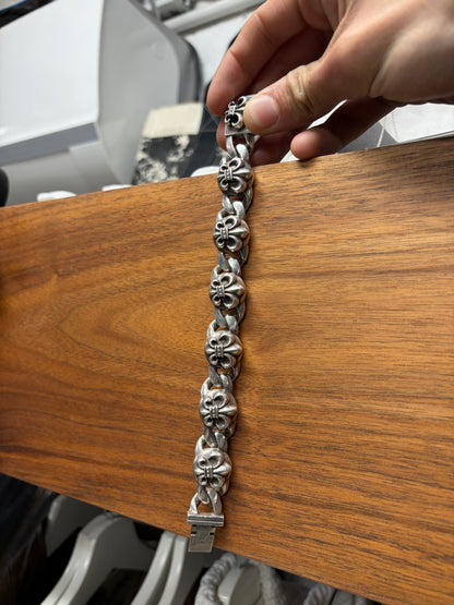 Chrome Hearts ‘Fleur de Lis’ Cuban Link 925 Silver Box ID Bracelet
