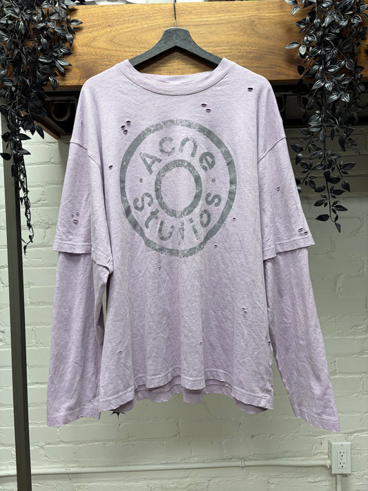Acne Studios Layered Purple ‘Button Logo’ Distressed Long Sleeve Shirt