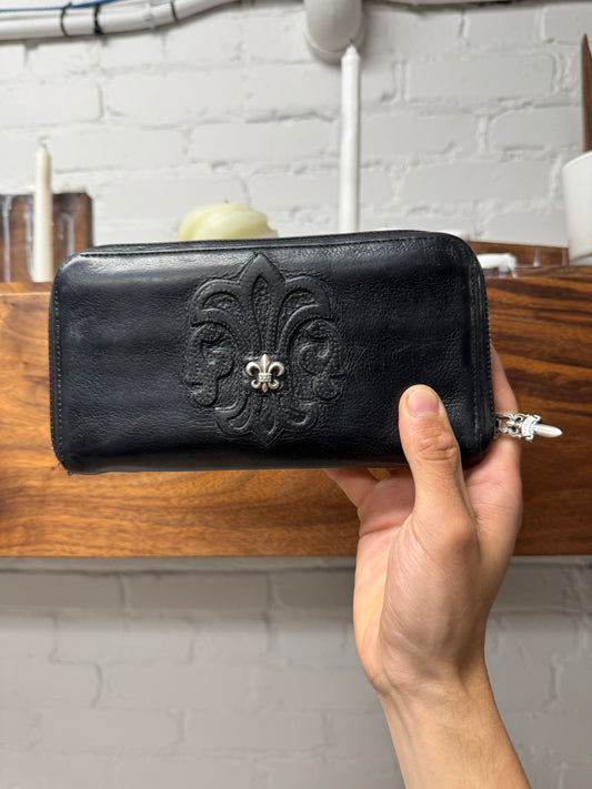 Chrome Hearts ‘Fleur De Lis’ Dagger Zip Black Calfskin Leather Long Wallet