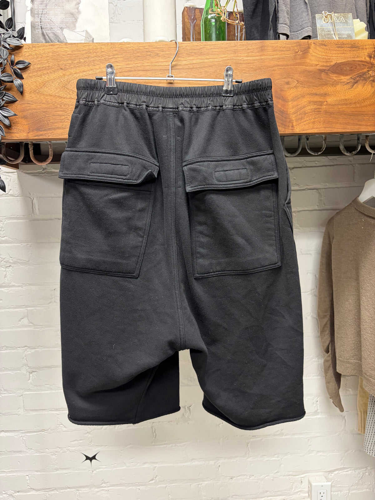 Rick Owens Drop Crotch Black Drawstring ‘Pod’ Shorts