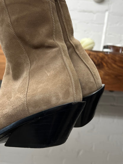 Ann Demeulemeester Brown Suede Cuban Heel Boots