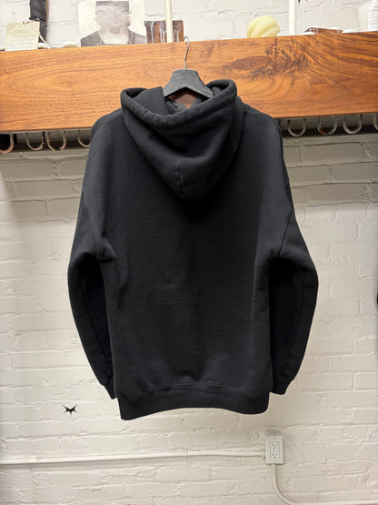 2019 Balenciaga ‘Paris’ Embroidered Logo Black Drawstring Hoodie