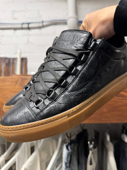 Balenciaga ‘Arena’ Black Leather/Gum Sole Mid Top Sneakers