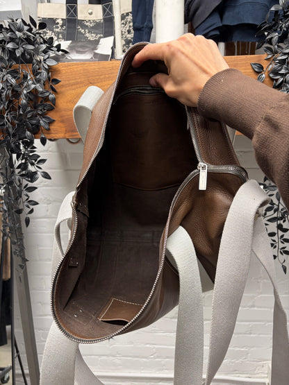 AW2024 Rick Owens ‘Porterville’ Mahogany/Oyster Leather ‘Trolley’ Work Bag