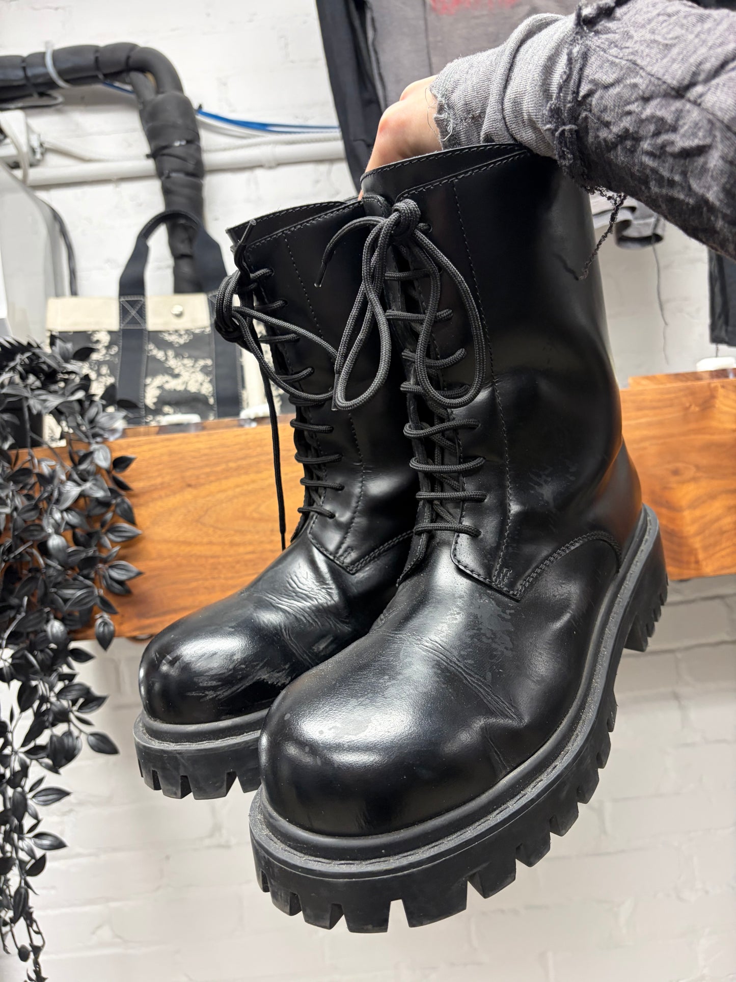 Balenciaga ‘Sergent’ 20MM Black Patent Leather Platform Combat Boots