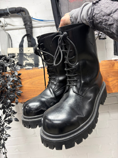 Balenciaga ‘Sergent’ 20MM Black Patent Leather Platform Combat Boots