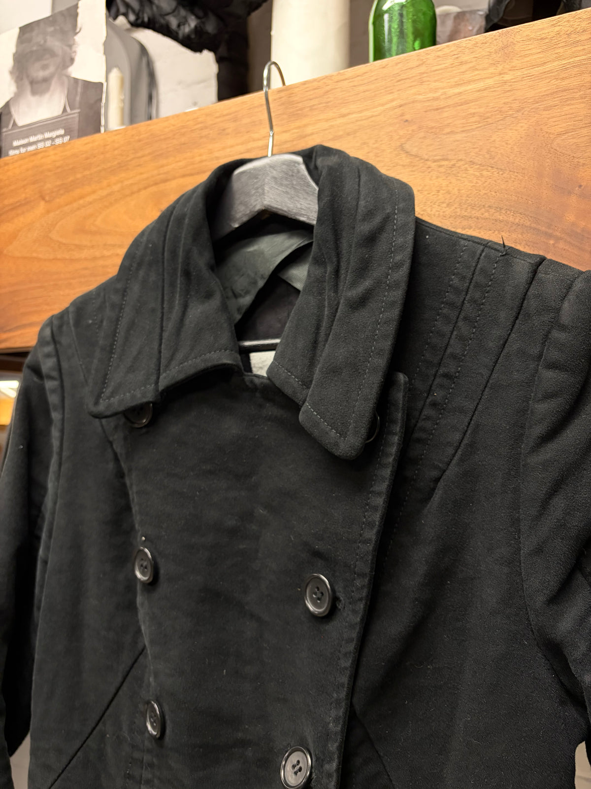 AW2005 Maison Margiela ‘Padded Shoulder’ Black Moleskin Double Breasted Coat