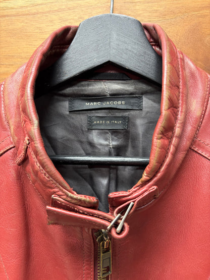 Marc Jacobs ‘Rustic’ Red Faded Leather Motorcycle Biker Jacket