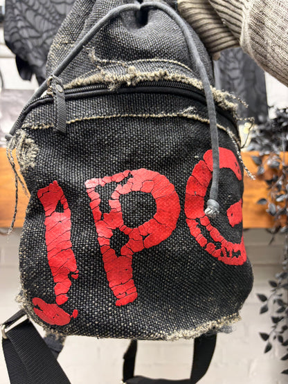 Vintage Jean Paul Gaultier ‘Paint Cracked’ J.P.G. Logo Faded Black Denim Backpack