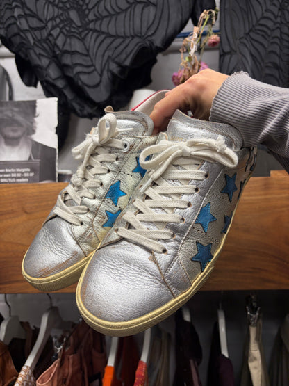 Saint Laurent ‘SL/06’ Court Classic Star Patch Silver Low Top Leather Sneakers