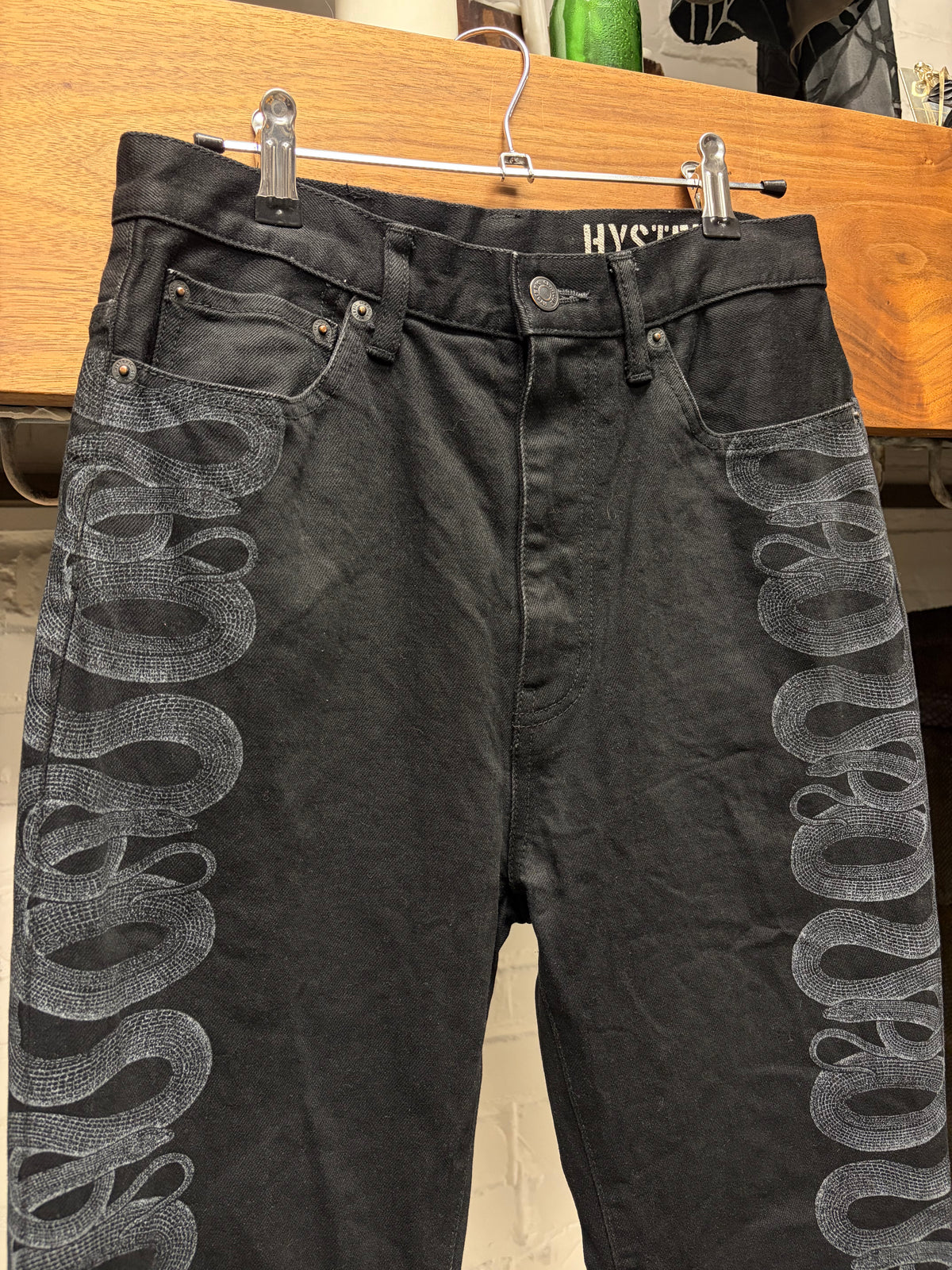 2000s Hysteric Glamour ‘Snake Print’ Flared Leg Black Skinny Jeans
