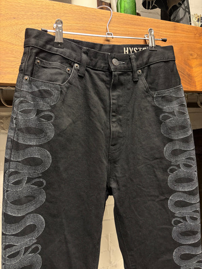 2000s Hysteric Glamour ‘Snake Print’ Flared Leg Black Skinny Jeans