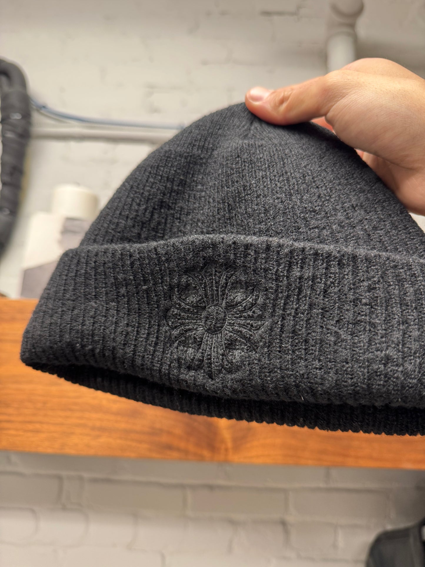 Chrome Hearts Black Ribbed ‘Plus Cross’ Wool Knit Beanie