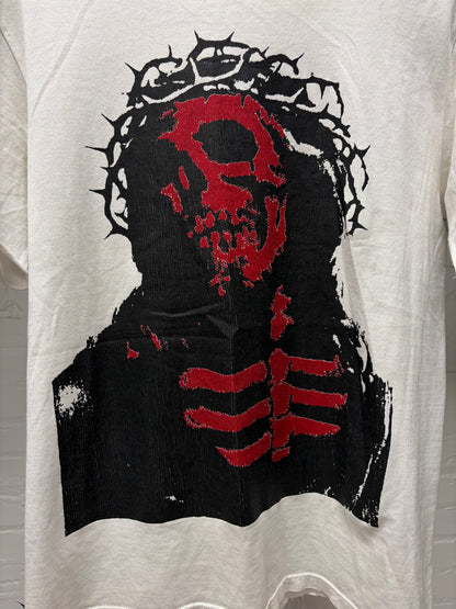 SS2006 Number (N)ine ‘Welcome to the Shadows’ Skull Jesus Distressed White Graphic T-Shirt