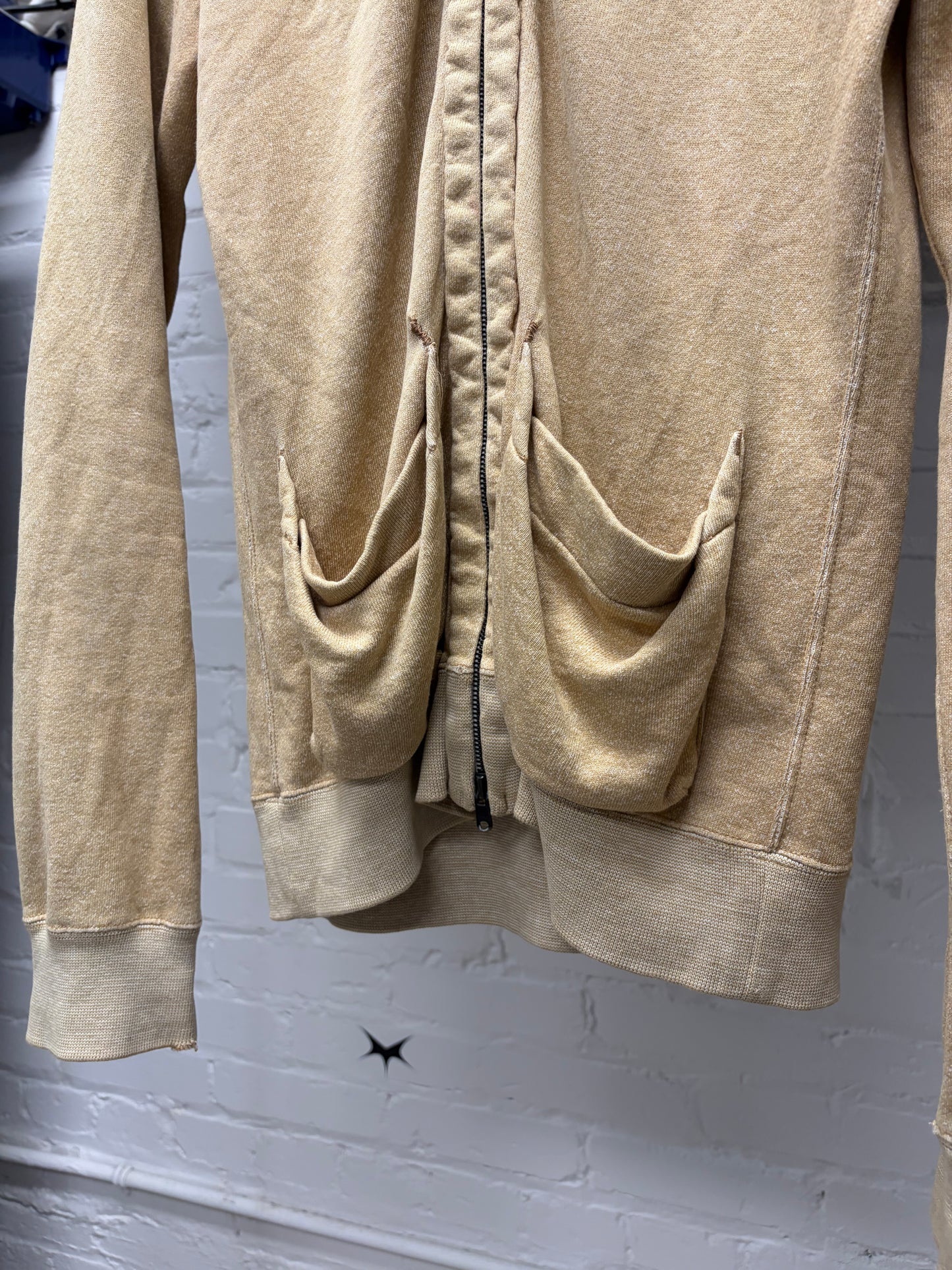 Number (N)ine Tan Brown Zip-Up Waffle Lined Cargo Hoodie