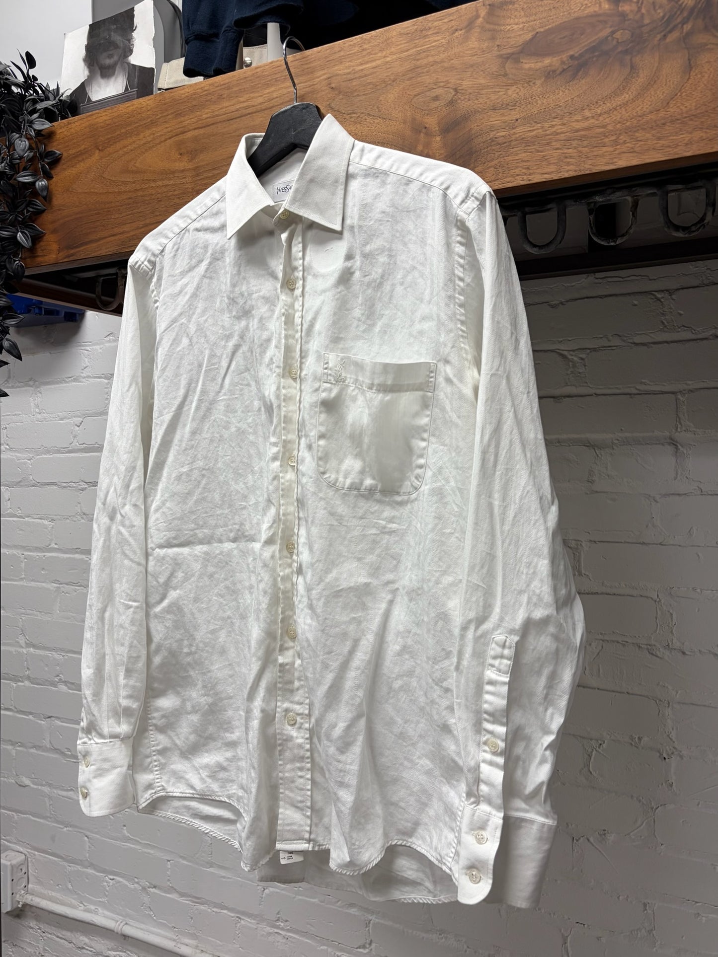 Saint Laurent ‘Rive Gauche’  YSL Pour Homme Embroidered Logo White Button Up Shirt
