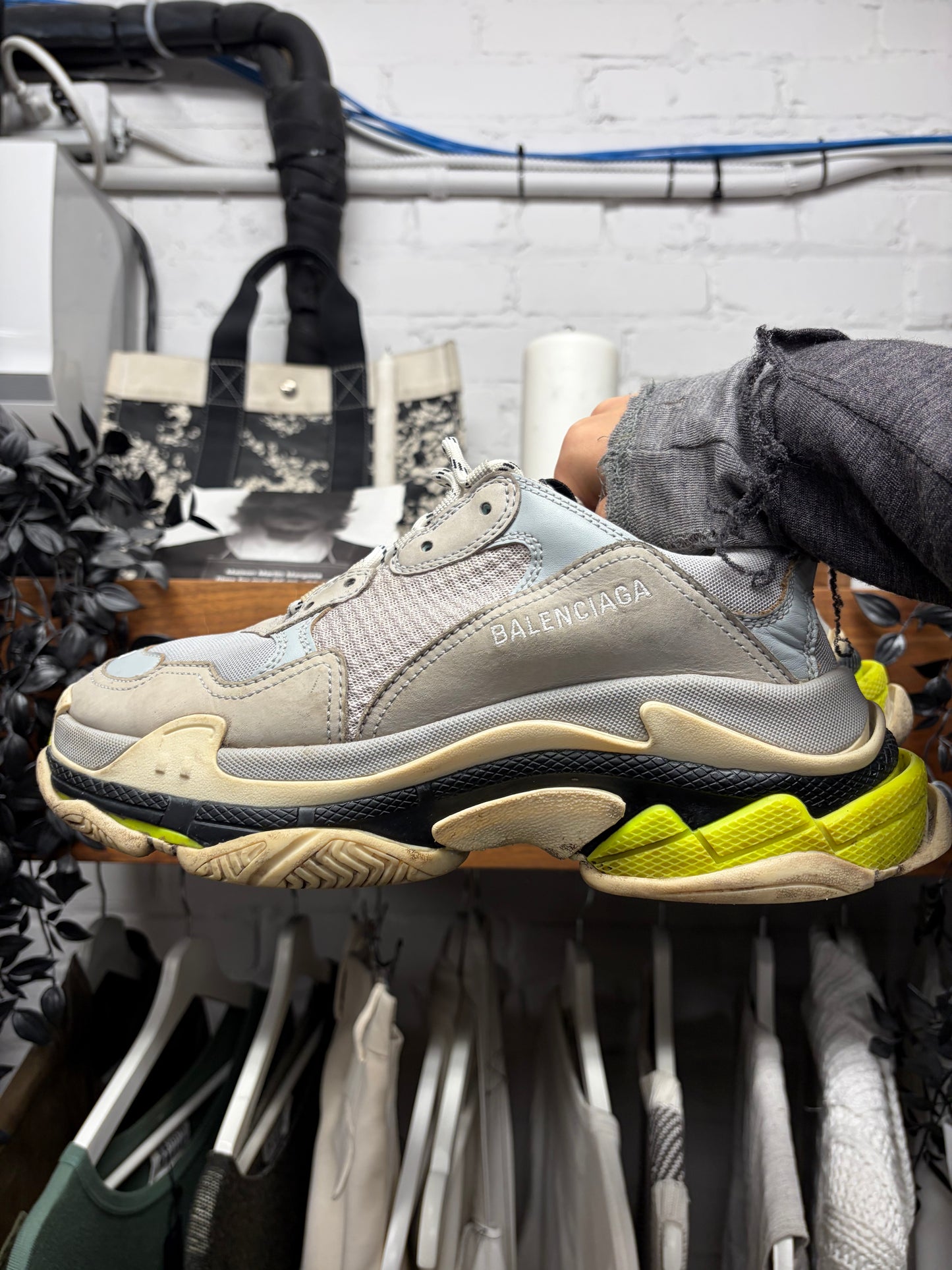 Balenciaga ‘Triple S’ Cool Grey/Neon Low Top Sneakers