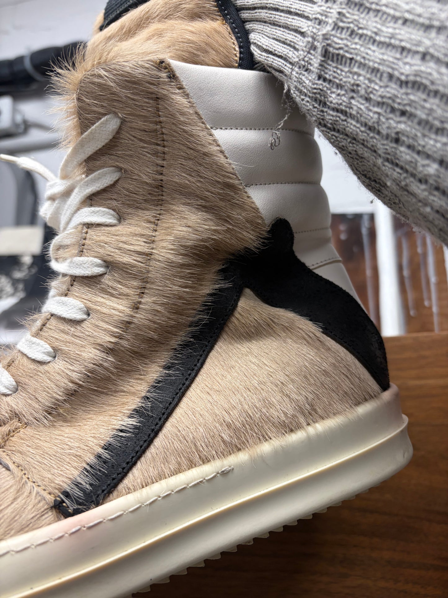 Rick Owens Pony Hair ‘Geobasket’ High Top Sneakers
