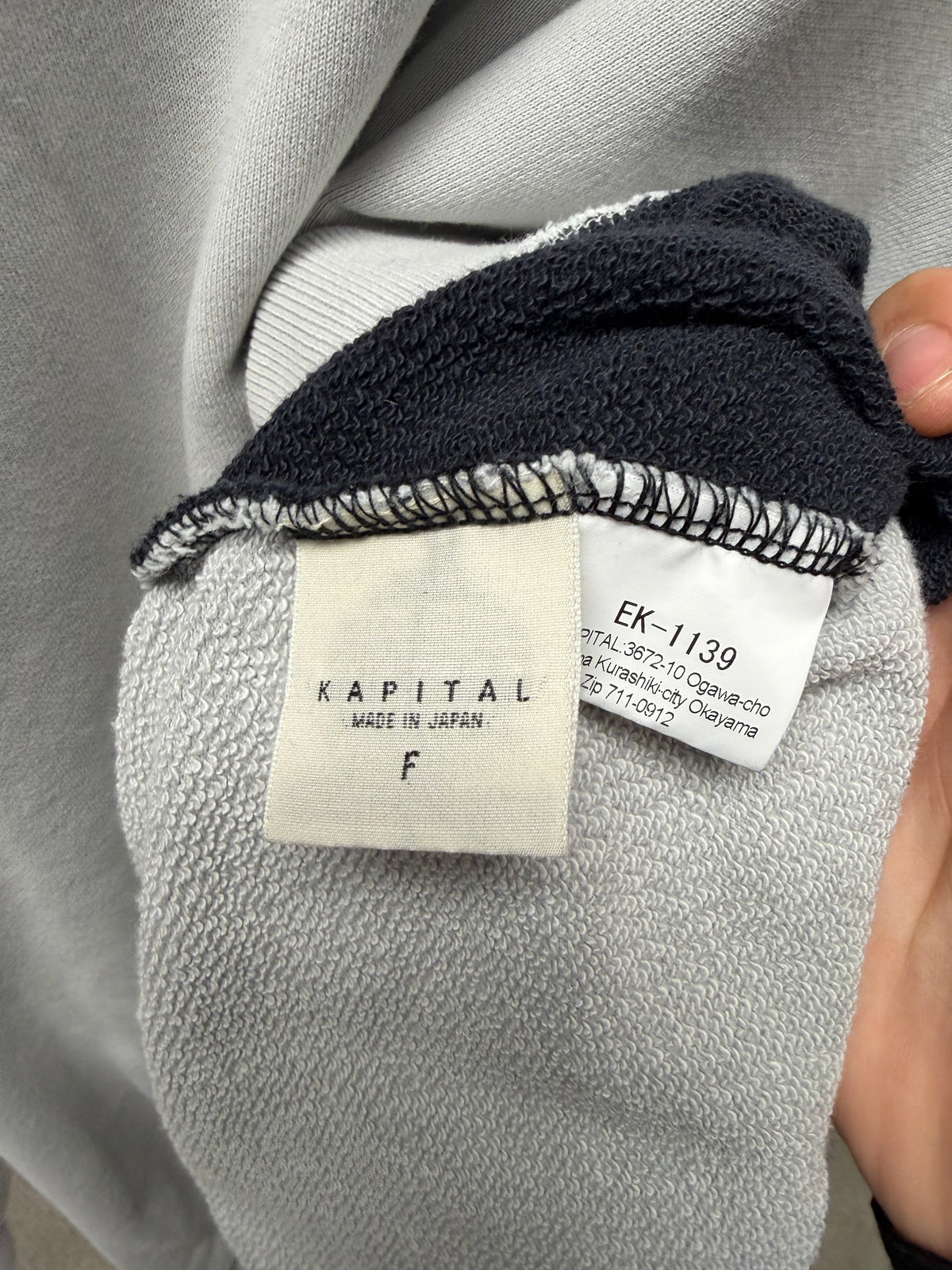 Kapital ‘Bone’ Sun Faded Blue/Yellow Split Cotton Sweatshirt