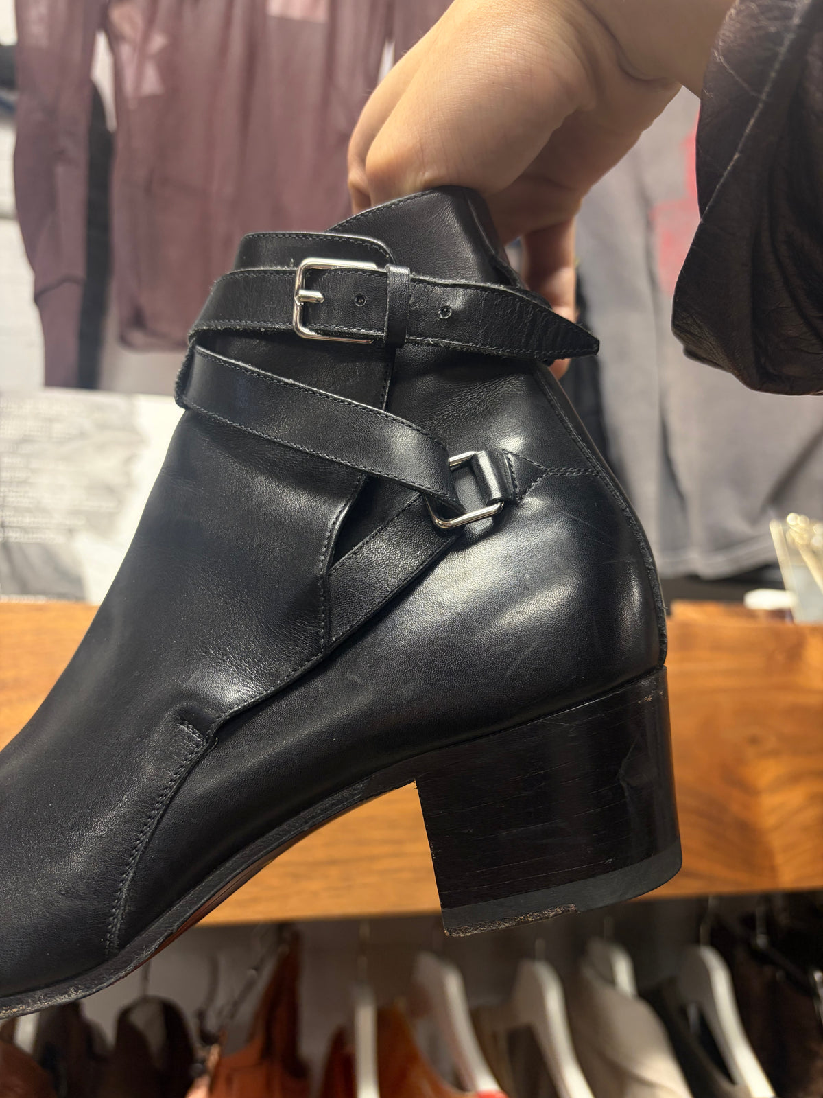 Saint Laurent ‘Jodhpur’ Black Belt Wrapped Leather Pointed Toe Chelsea Boots