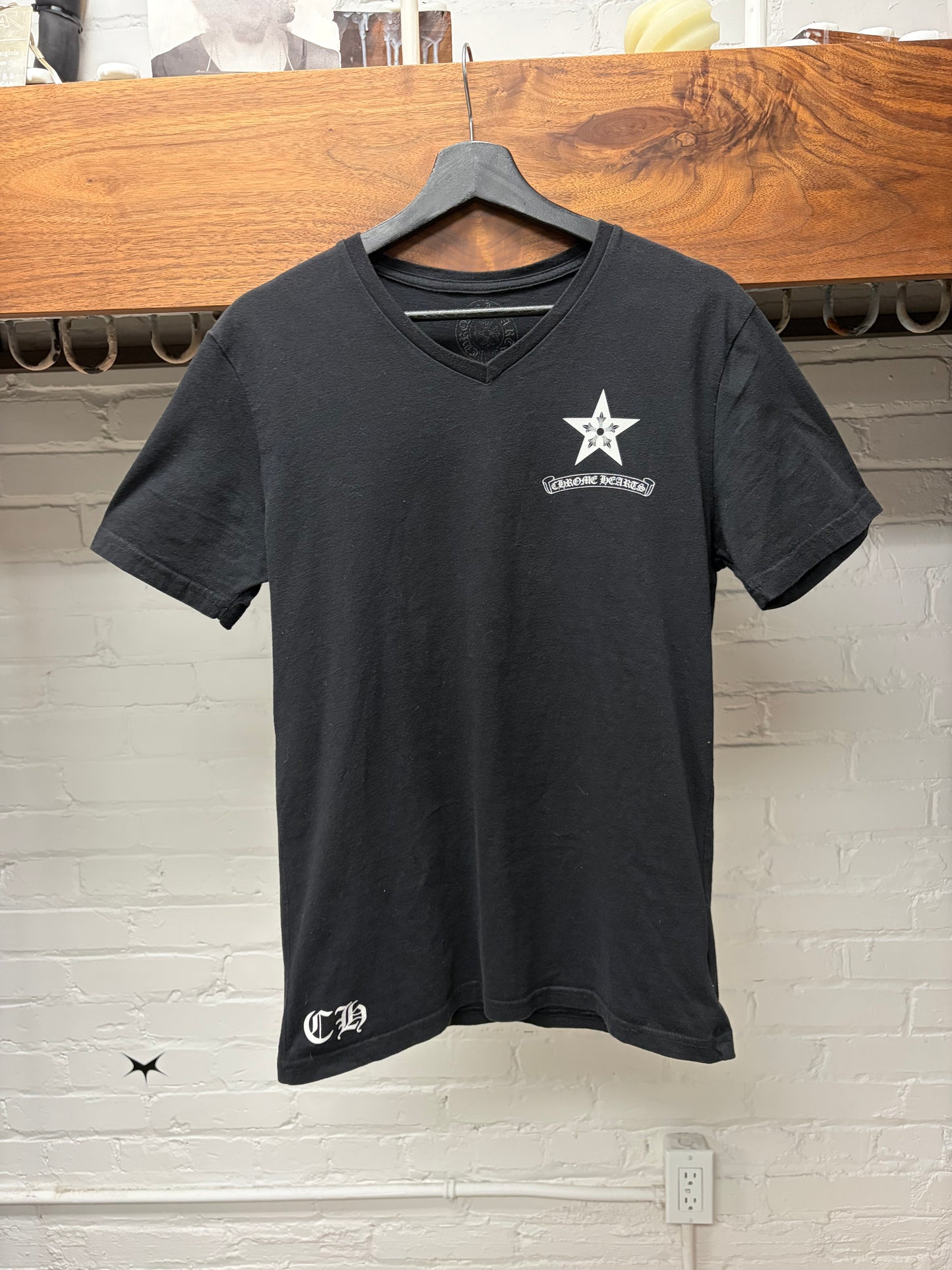 Chrome Hearts ‘Star Cross’ Black Cotton V-Neck T-Shirt