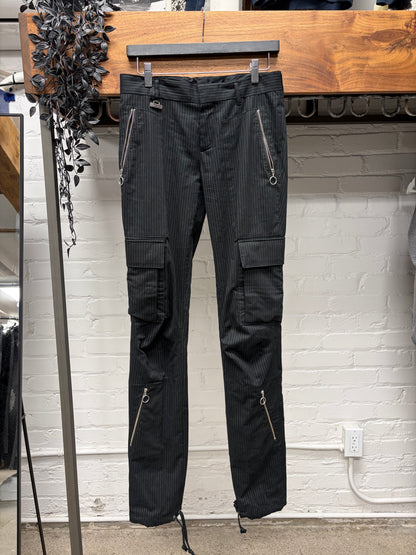 Kris Van Assche Black Pinstripe Skinny Fit Cargo Trousers