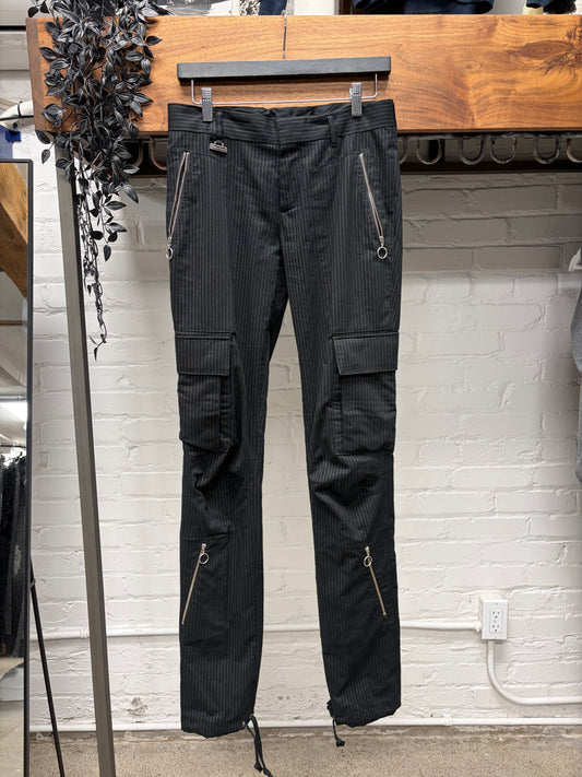 Kris Van Assche Black Pinstripe Skinny Fit Cargo Trousers