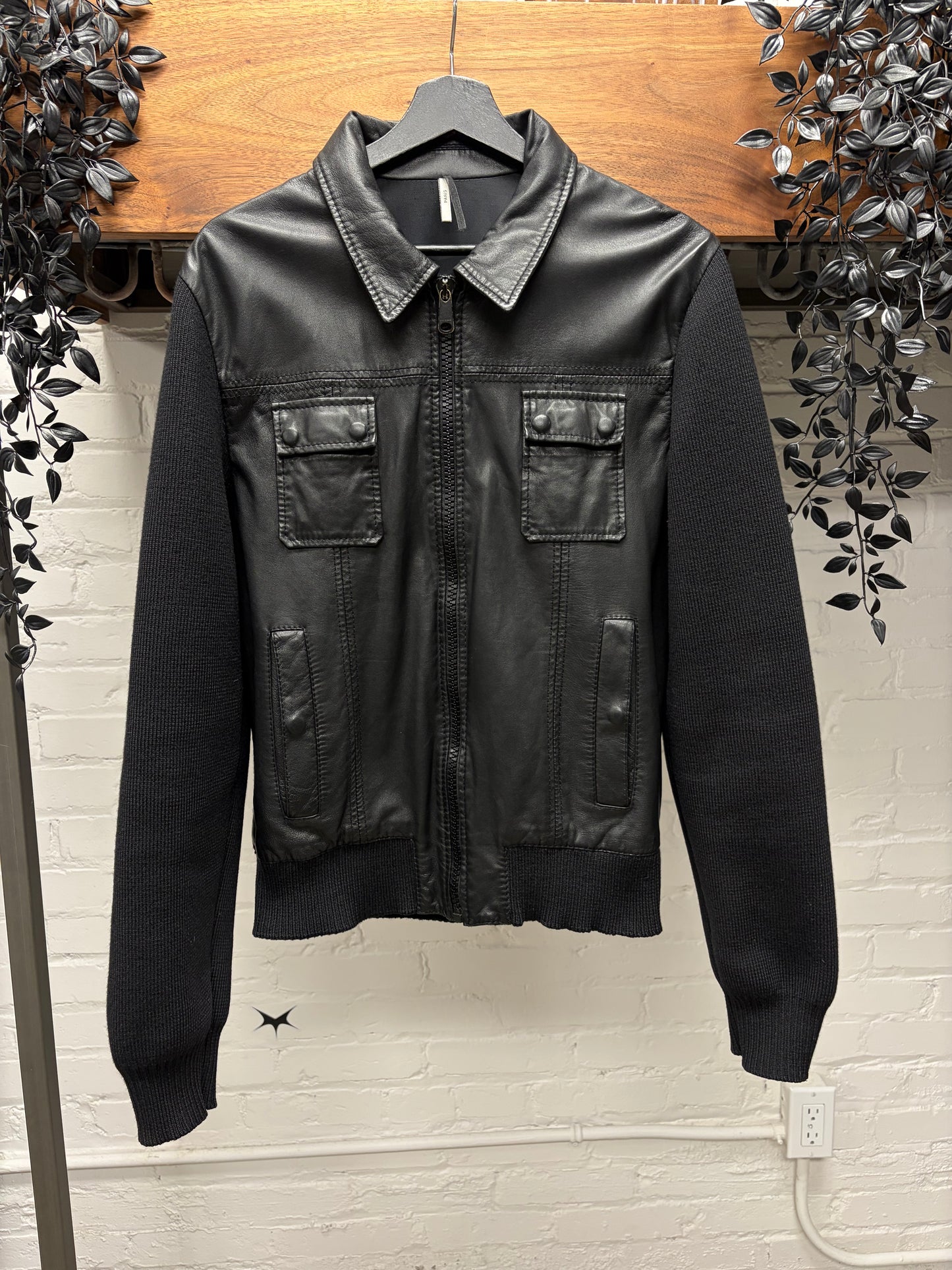 AW2005 Dior Homme by Hedi Slimane ‘In the Morning’ Black Ribbed Sleeve Leather Jacket