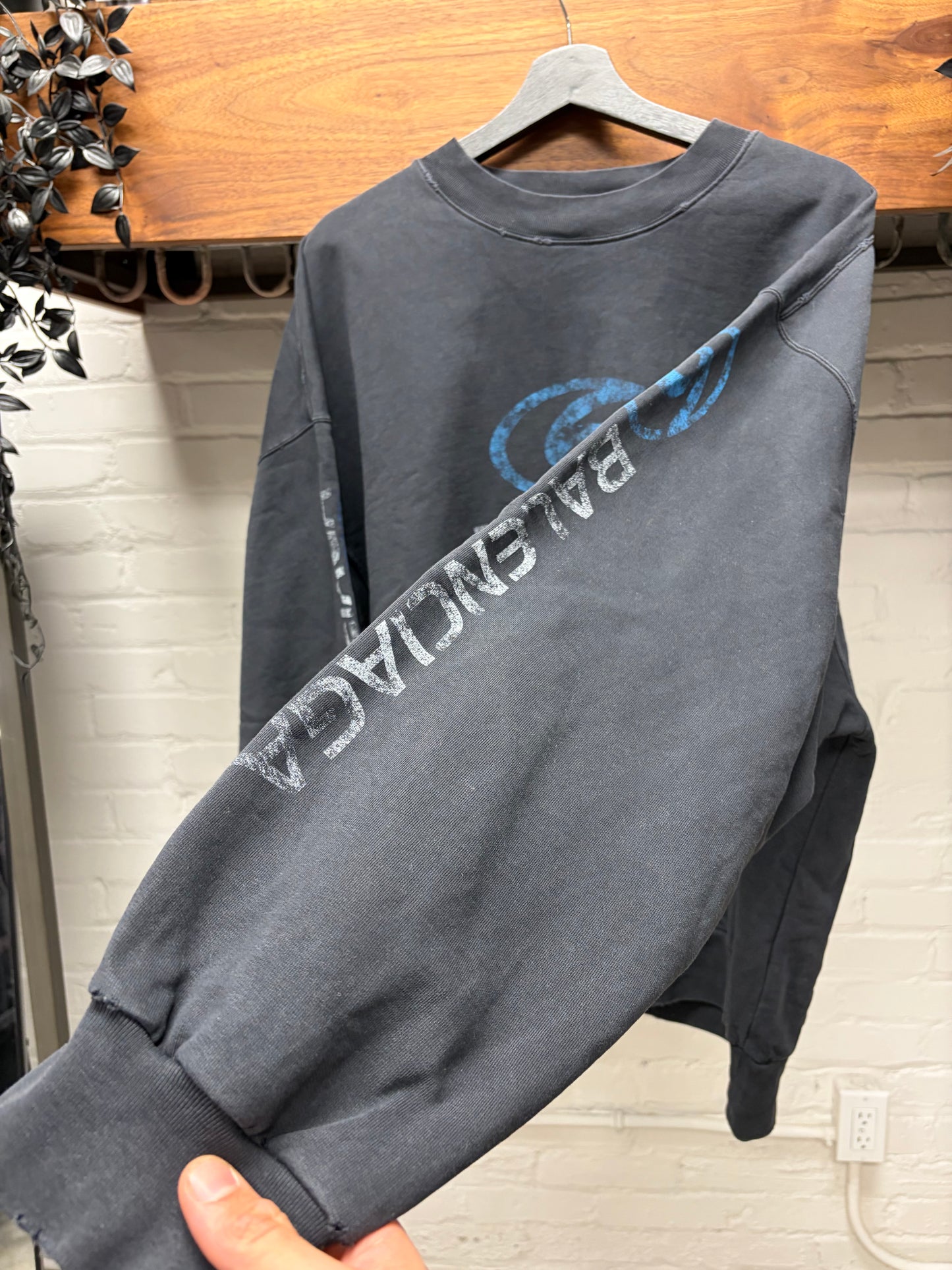AW2023 Balenciaga ‘Surfer’ Distressed Washed Black Sweatshirt