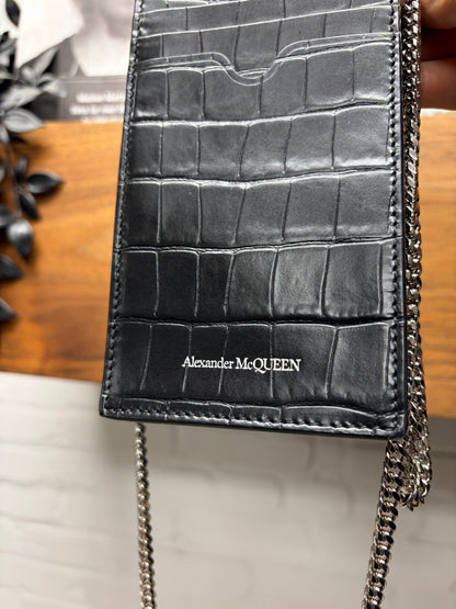 Alexander McQueen Croc Print Black Leather Phone/Cardholder