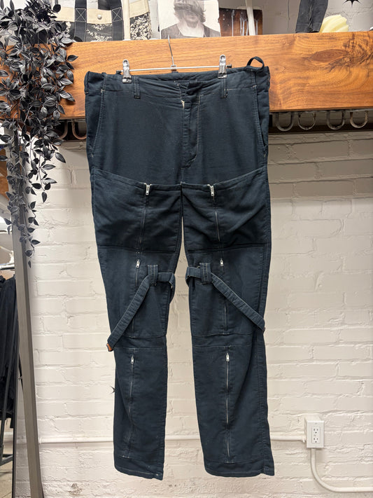 AW1999 Helmut Lang Runway Dark Blue Moleskin ‘Bondage’ Cargo Pants