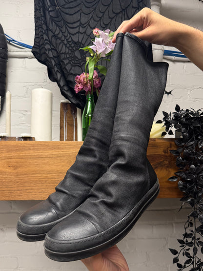 Rick Owens Waxed Black Canvas ‘Sock Ramones’ High Top Sneakers