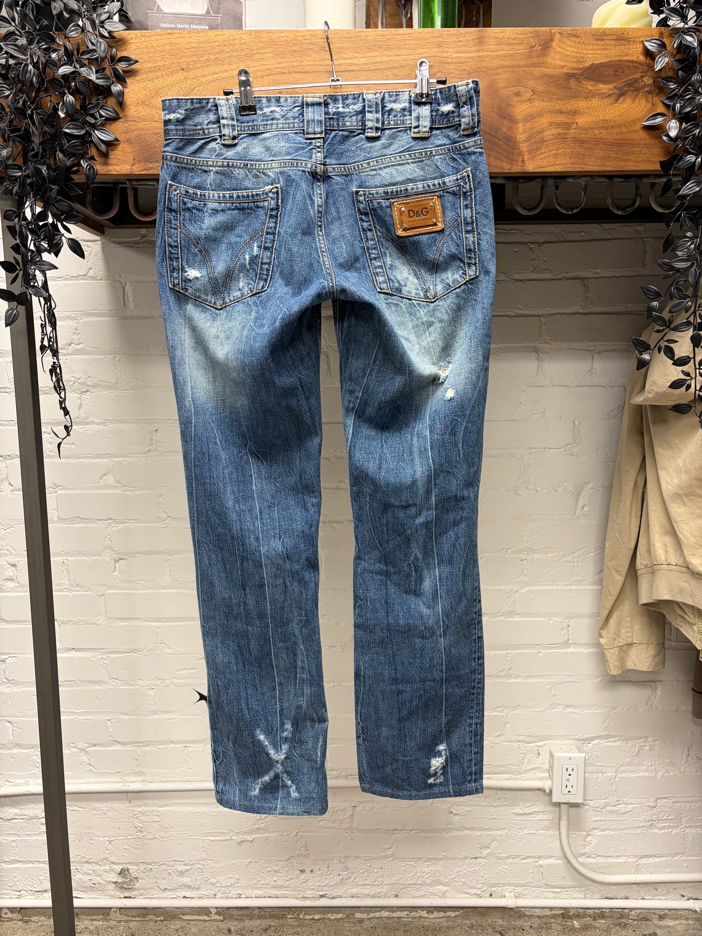 2000s Dolce and Gabbana Distressed Washed Blue Bootcut Denim
