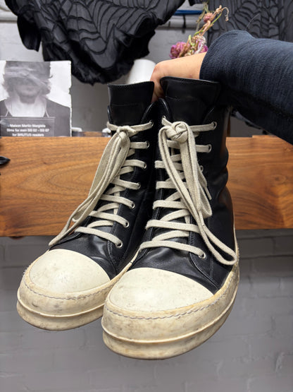 Rick Owens Mainline Black Leather ‘Ramones’ High Top Sneakers