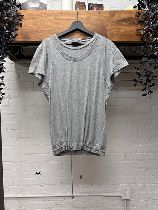 Alexander McQueen Double Layered Grey Scoop Neck Cotton T-Shirt