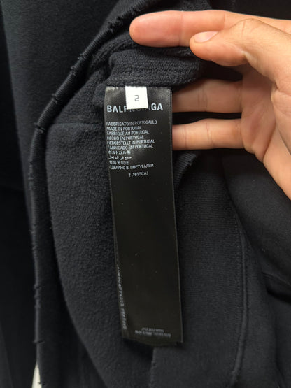 2022 Balenciaga Painted ‘Script Logo’ Distressed Black Cotton Hoodie